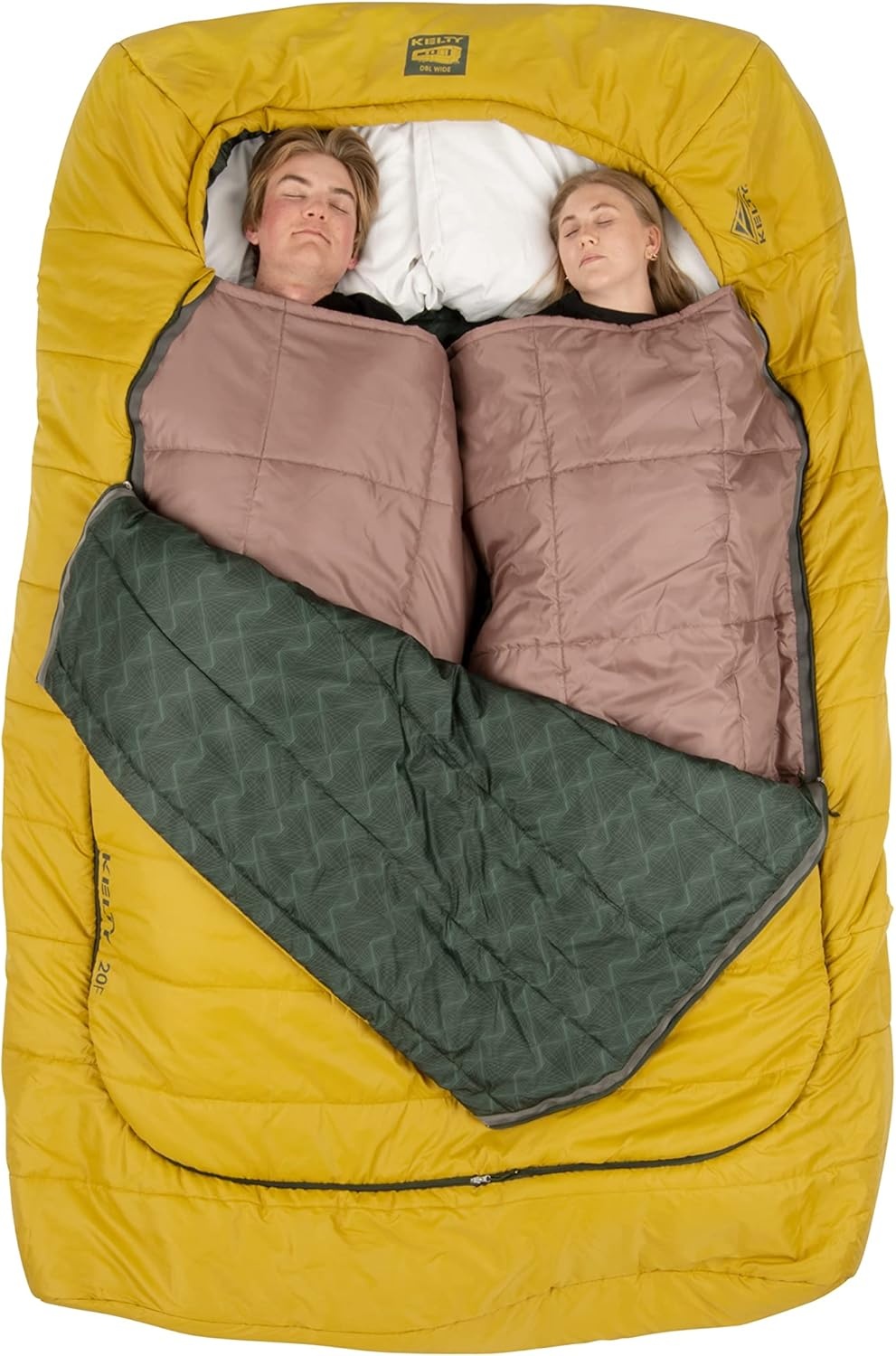 image:imageKelty TruComfort Doublewide 20 Degree Sleeping Bag Two Person Synthetic Camping Sleeping Bag for Couples amp Family Camping Wider Than a Queen Sized Bed Removable Top Layer 2 Builtin Blankets Oversized Hood Recycled Fabrics and Synthetic FillOlive Oil