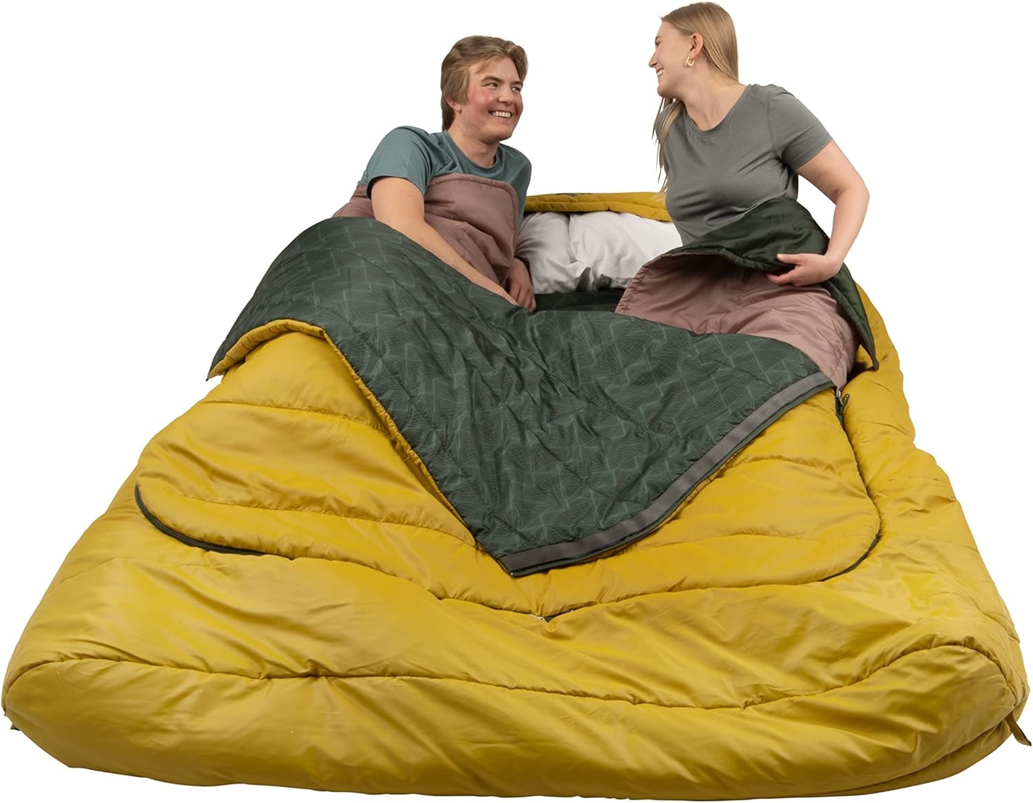 image:imageKelty TruComfort Doublewide 20 Degree Sleeping Bag Two Person Synthetic Camping Sleeping Bag for Couples amp Family Camping Wider Than a Queen Sized Bed Removable Top Layer 2 Builtin Blankets Oversized Hood Recycled Fabrics and Synthetic FillOlive Oil