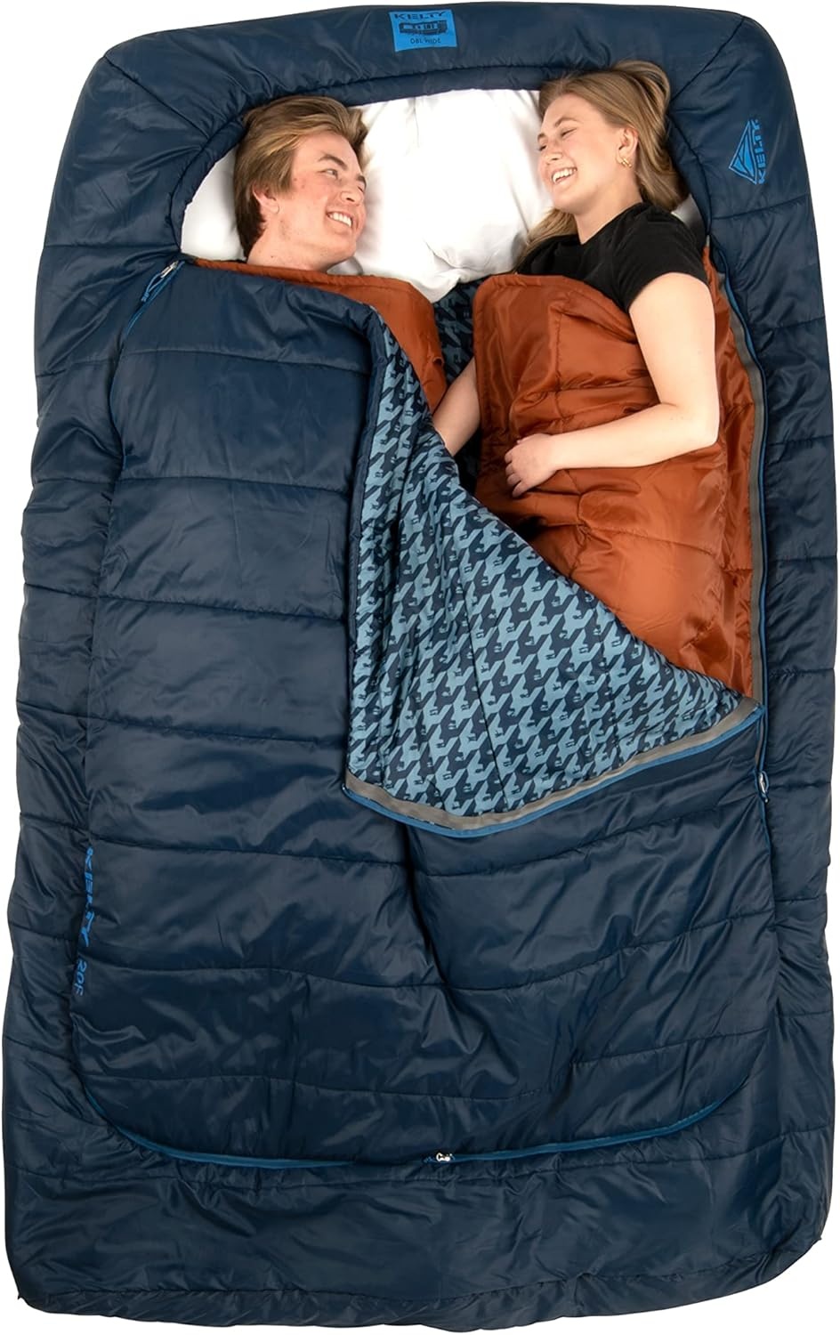 image:imageKelty TruComfort Doublewide 20 Degree Sleeping Bag Two Person Synthetic Camping Sleeping Bag for Couples amp Family Camping Wider Than a Queen Sized Bed Removable Top Layer 2 Builtin Blankets Oversized Hood Recycled Fabrics and Synthetic FillPageant Blue