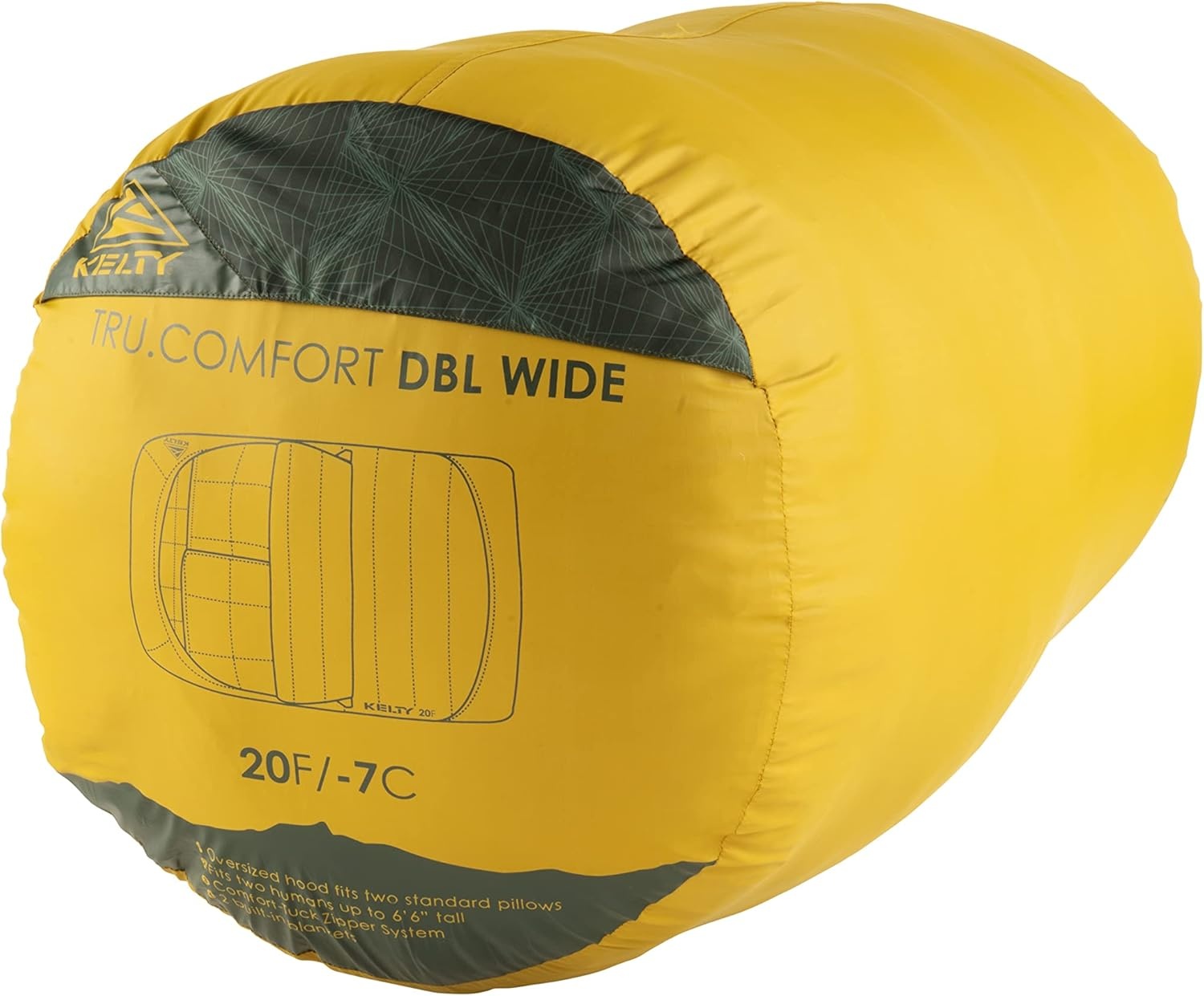 image:imageKelty TruComfort Doublewide 20 Degree Sleeping Bag Two Person Synthetic Camping Sleeping Bag for Couples amp Family Camping Wider Than a Queen Sized Bed Removable Top Layer 2 Builtin Blankets Oversized Hood Recycled Fabrics and Synthetic FillOlive Oil