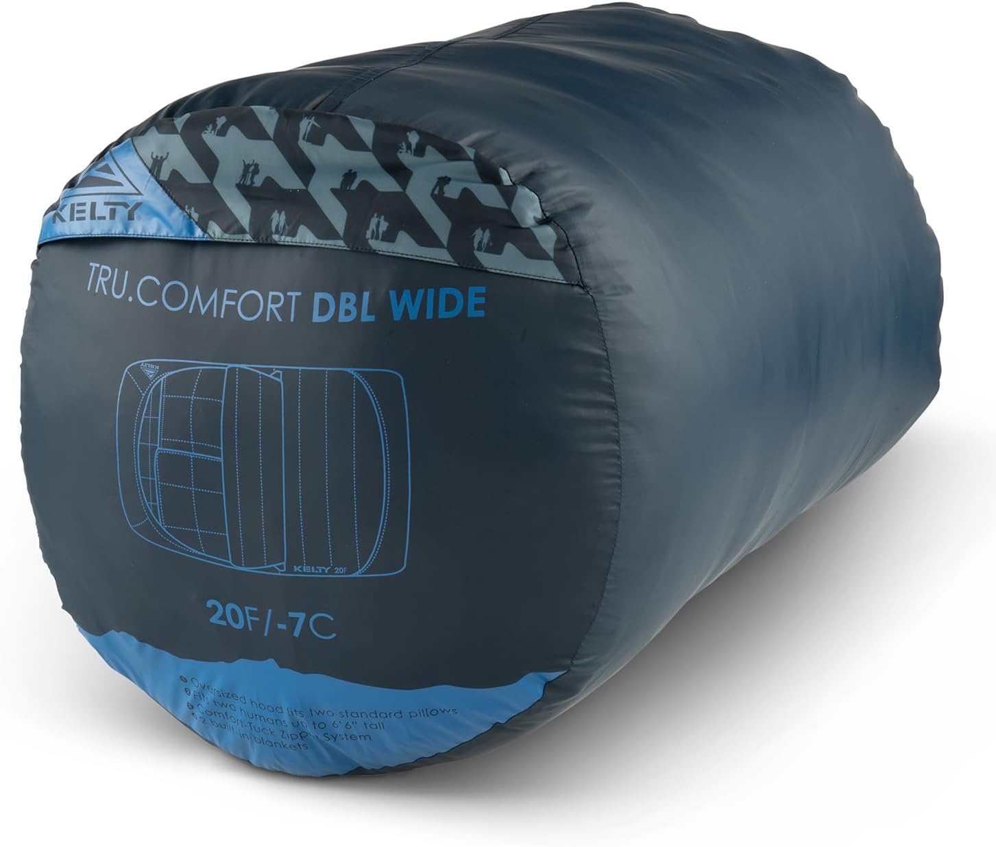 image:imageKelty TruComfort Doublewide 20 Degree Sleeping Bag Two Person Synthetic Camping Sleeping Bag for Couples amp Family Camping Wider Than a Queen Sized Bed Removable Top Layer 2 Builtin Blankets Oversized Hood Recycled Fabrics and Synthetic FillPageant Blue