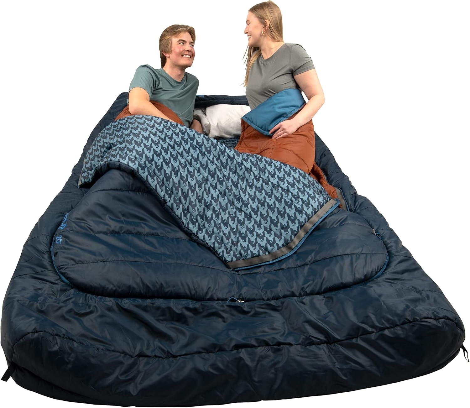image:imageKelty TruComfort Doublewide 20 Degree Sleeping Bag Two Person Synthetic Camping Sleeping Bag for Couples amp Family Camping Wider Than a Queen Sized Bed Removable Top Layer 2 Builtin Blankets Oversized Hood Recycled Fabrics and Synthetic FillPageant Blue