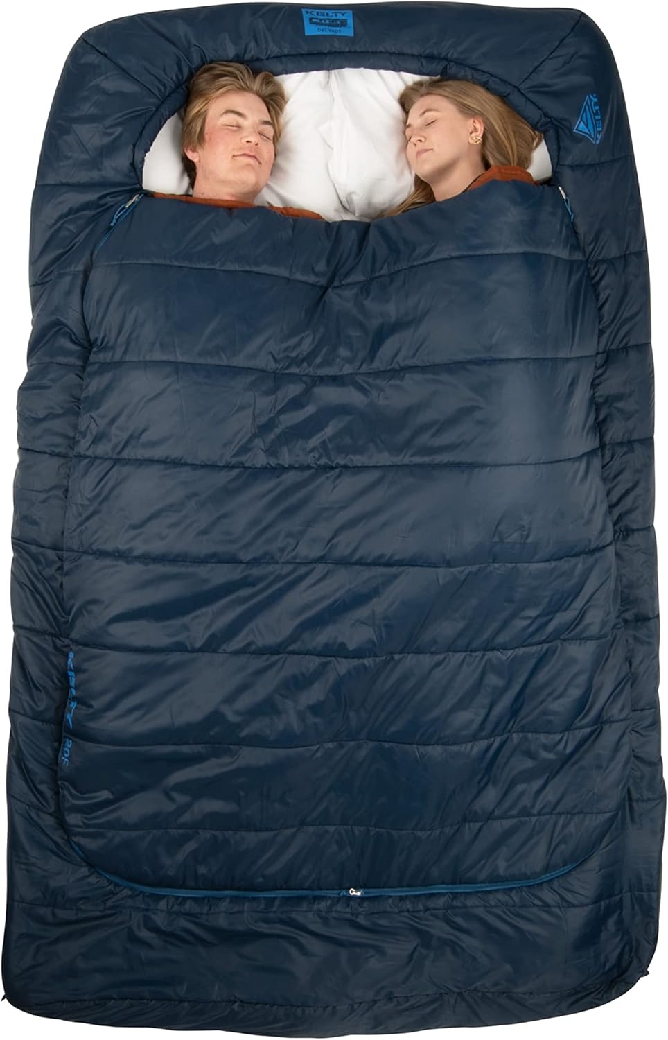 image:imageKelty TruComfort Doublewide 20 Degree Sleeping Bag Two Person Synthetic Camping Sleeping Bag for Couples amp Family Camping Wider Than a Queen Sized Bed Removable Top Layer 2 Builtin Blankets Oversized Hood Recycled Fabrics and Synthetic FillPageant Blue