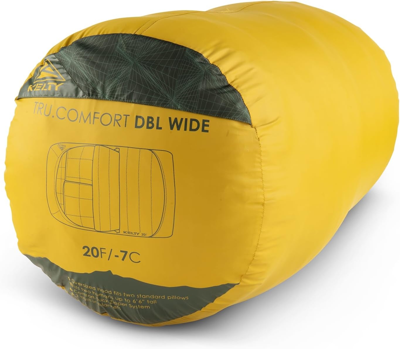 image:imageKelty TruComfort Doublewide 20 Degree Sleeping Bag Two Person Synthetic Camping Sleeping Bag for Couples amp Family Camping Wider Than a Queen Sized Bed Removable Top Layer 2 Builtin Blankets Oversized Hood Recycled Fabrics and Synthetic FillOlive Oil