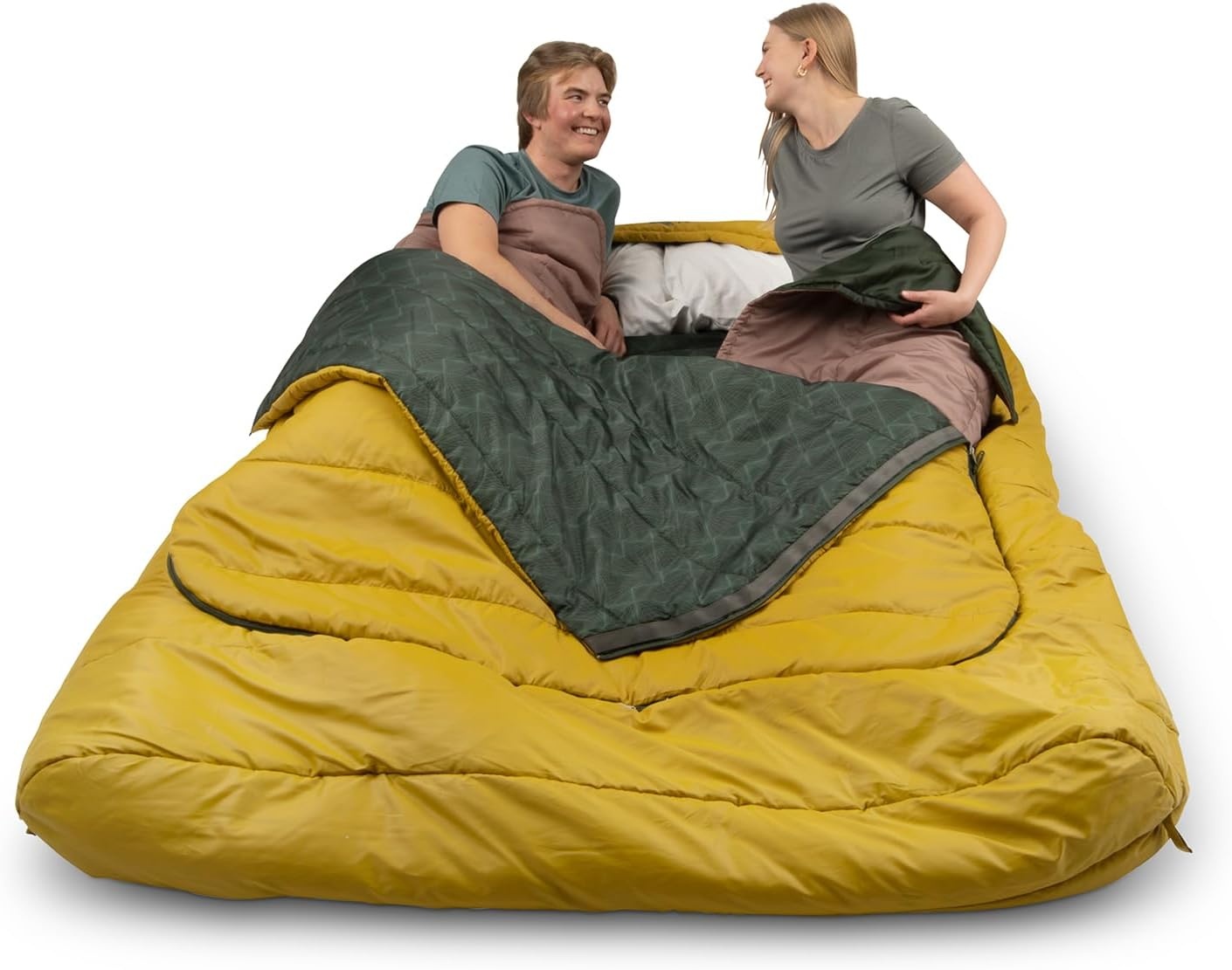 image:imageKelty TruComfort Doublewide 20 Degree Sleeping Bag Two Person Synthetic Camping Sleeping Bag for Couples amp Family Camping Wider Than a Queen Sized Bed Removable Top Layer 2 Builtin Blankets Oversized Hood Recycled Fabrics and Synthetic FillOlive Oil