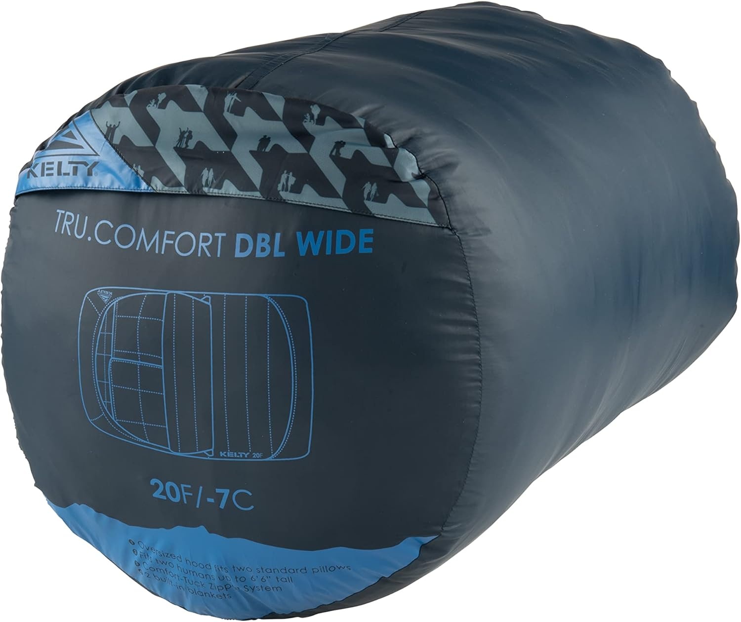 image:imageKelty TruComfort Doublewide 20 Degree Sleeping Bag Two Person Synthetic Camping Sleeping Bag for Couples amp Family Camping Wider Than a Queen Sized Bed Removable Top Layer 2 Builtin Blankets Oversized Hood Recycled Fabrics and Synthetic FillPageant Blue