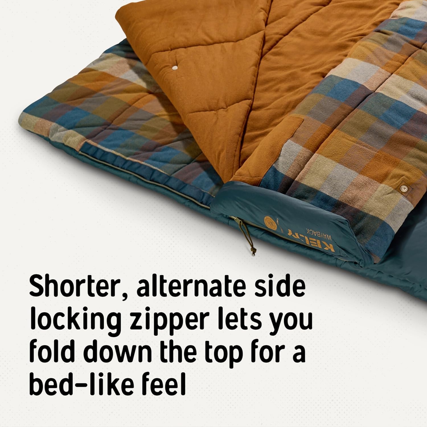 image:imageKelty Wayback Flannel Lined Sleeping Bag Built in Blanket Traditional Rectangle Shape Organic Flannel Cotton Liner Dual Locking Slide ZipsReflecting Pond