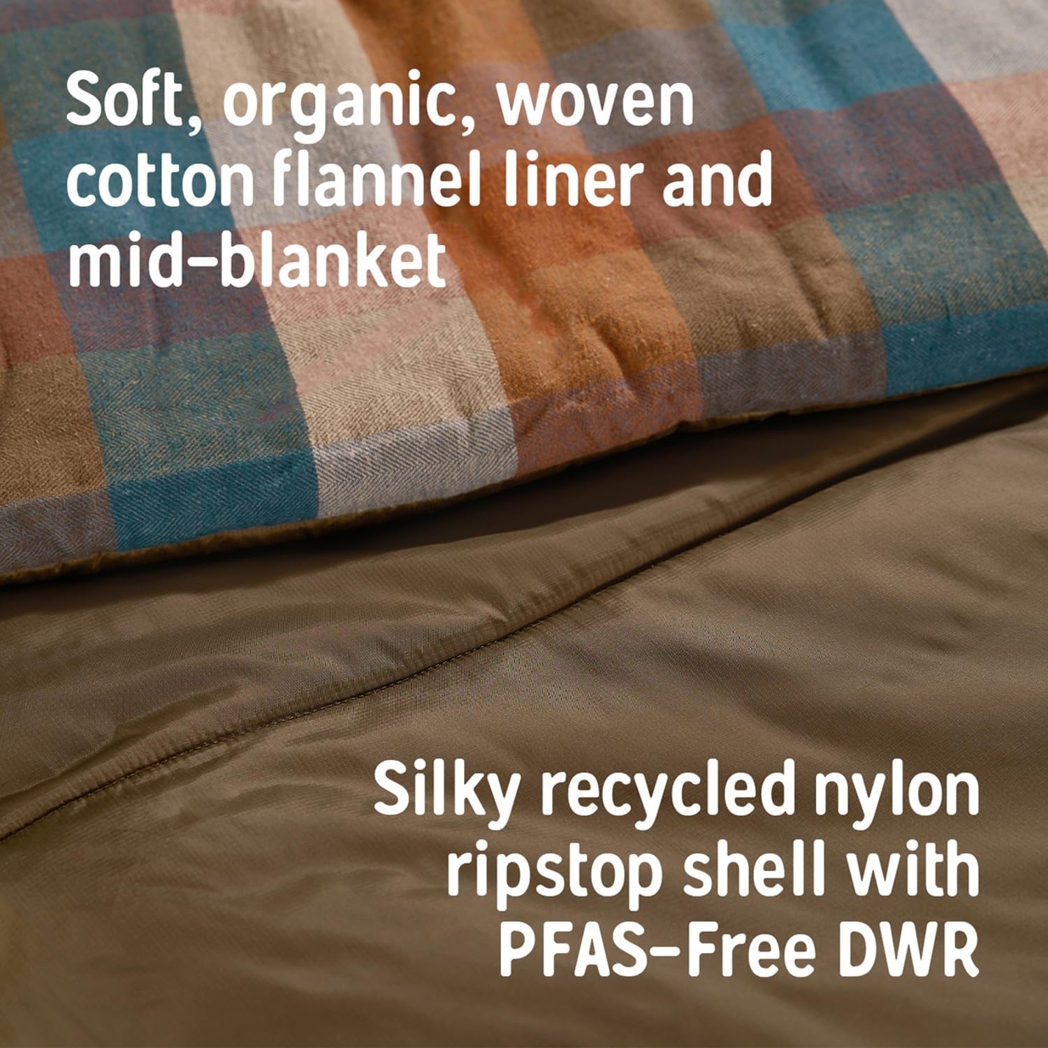 image:imageKelty Wayback Flannel Lined Sleeping Bag Built in Blanket Traditional Rectangle Shape Organic Flannel Cotton Liner Dual Locking Slide ZipsReflecting Pond