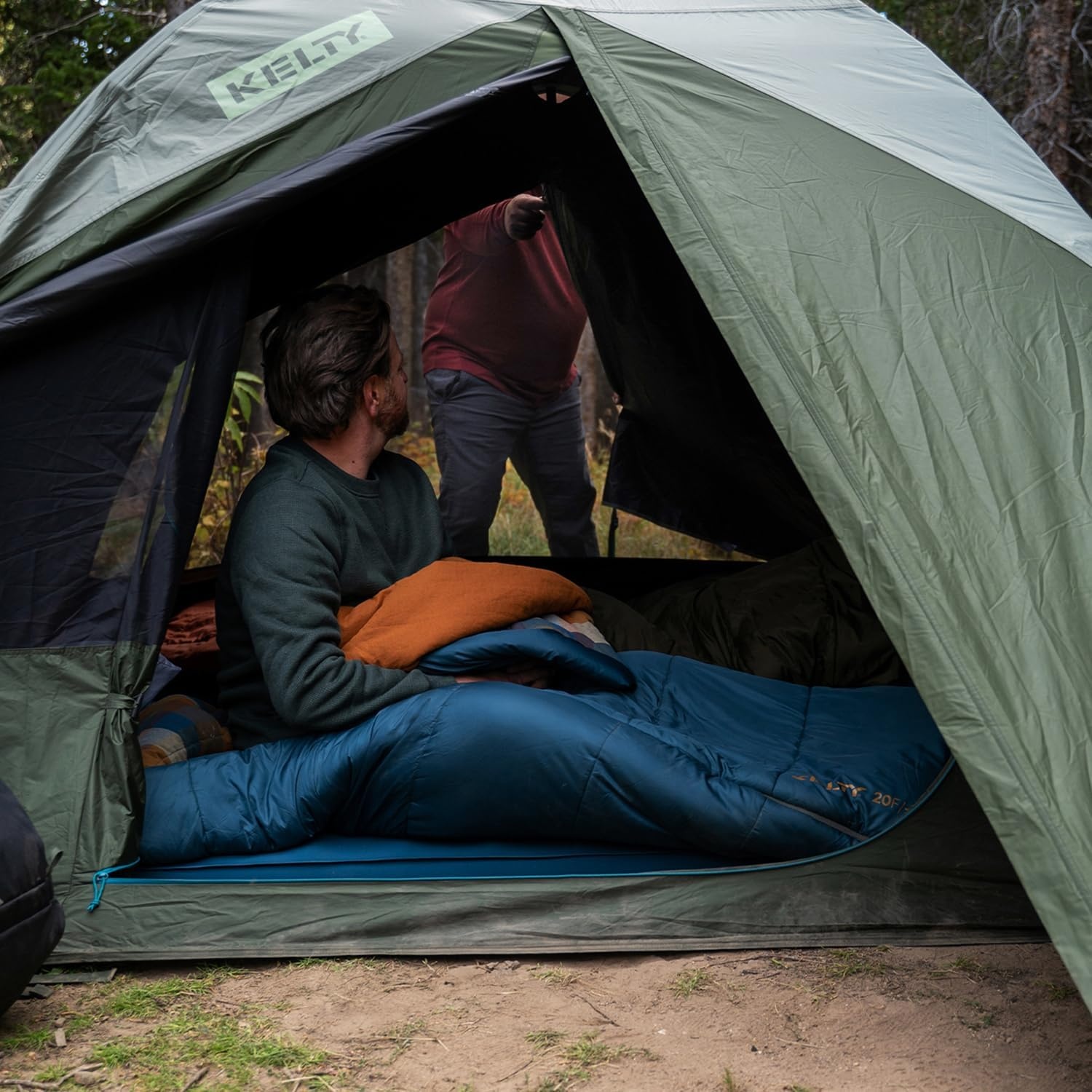 image:imageKelty Wayback Flannel Lined Sleeping Bag Built in Blanket Traditional Rectangle Shape Organic Flannel Cotton Liner Dual Locking Slide ZipsReflecting Pond