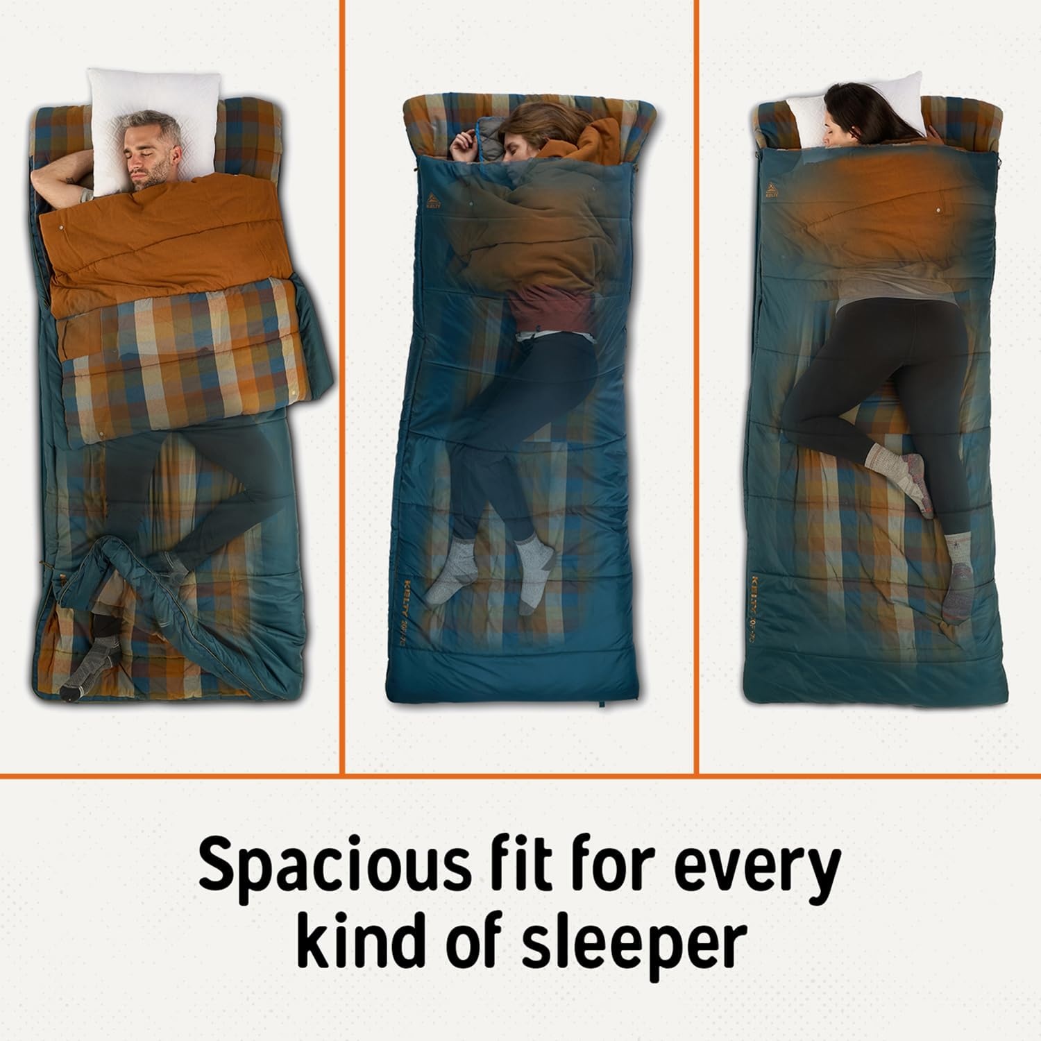 image:imageKelty Wayback Flannel Lined Sleeping Bag Built in Blanket Traditional Rectangle Shape Organic Flannel Cotton Liner Dual Locking Slide ZipsReflecting Pond