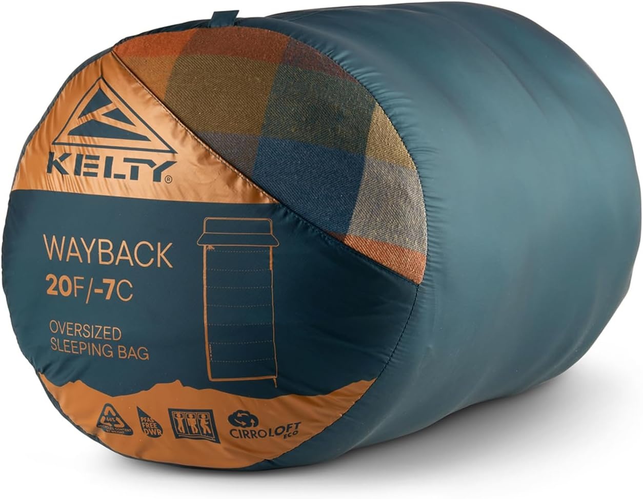 image:imageKelty Wayback Flannel Lined Sleeping Bag Built in Blanket Traditional Rectangle Shape Organic Flannel Cotton Liner Dual Locking Slide ZipsReflecting Pond