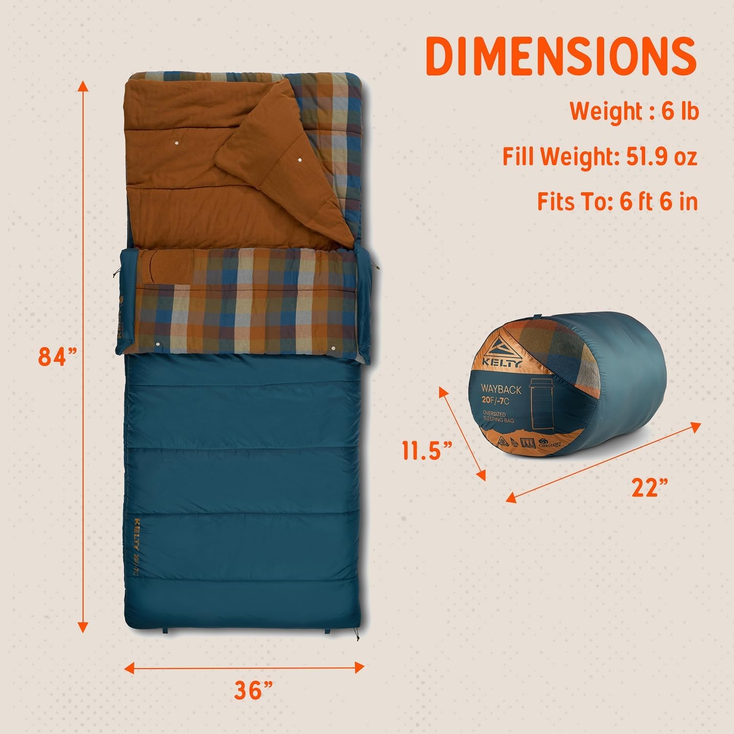 image:imageKelty Wayback Flannel Lined Sleeping Bag Built in Blanket Traditional Rectangle Shape Organic Flannel Cotton Liner Dual Locking Slide ZipsReflecting Pond