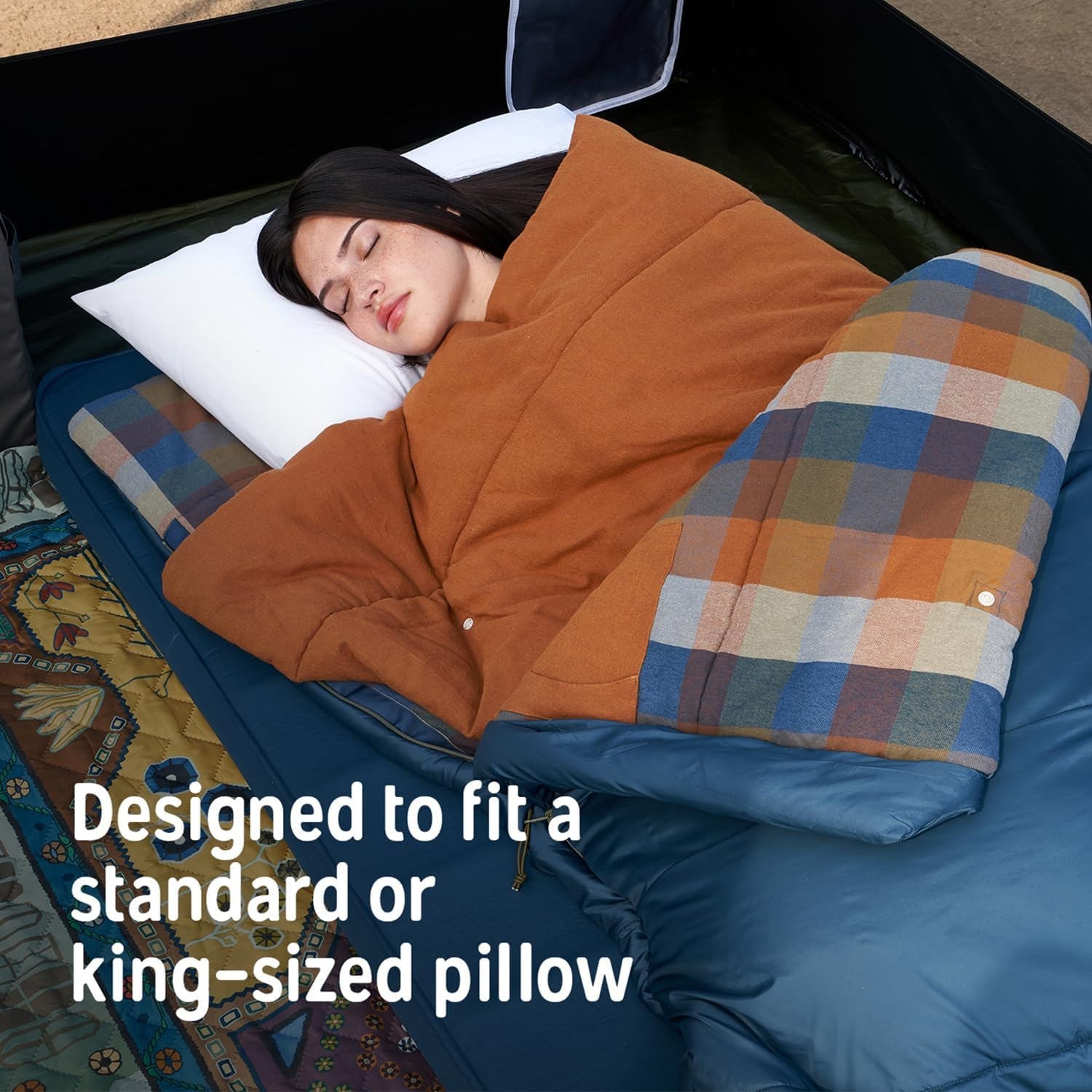image:imageKelty Wayback Flannel Lined Sleeping Bag Built in Blanket Traditional Rectangle Shape Organic Flannel Cotton Liner Dual Locking Slide ZipsReflecting Pond