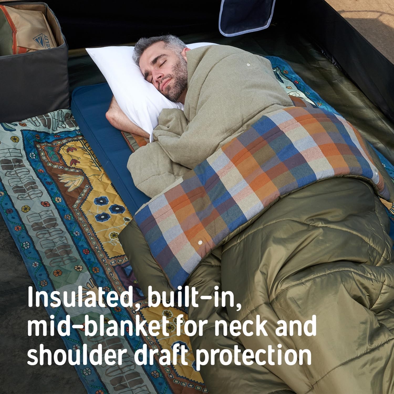 image:imageKelty Wayback Flannel Lined Sleeping Bag Built in Blanket Traditional Rectangle Shape Organic Flannel Cotton Liner Dual Locking Slide ZipsReflecting Pond