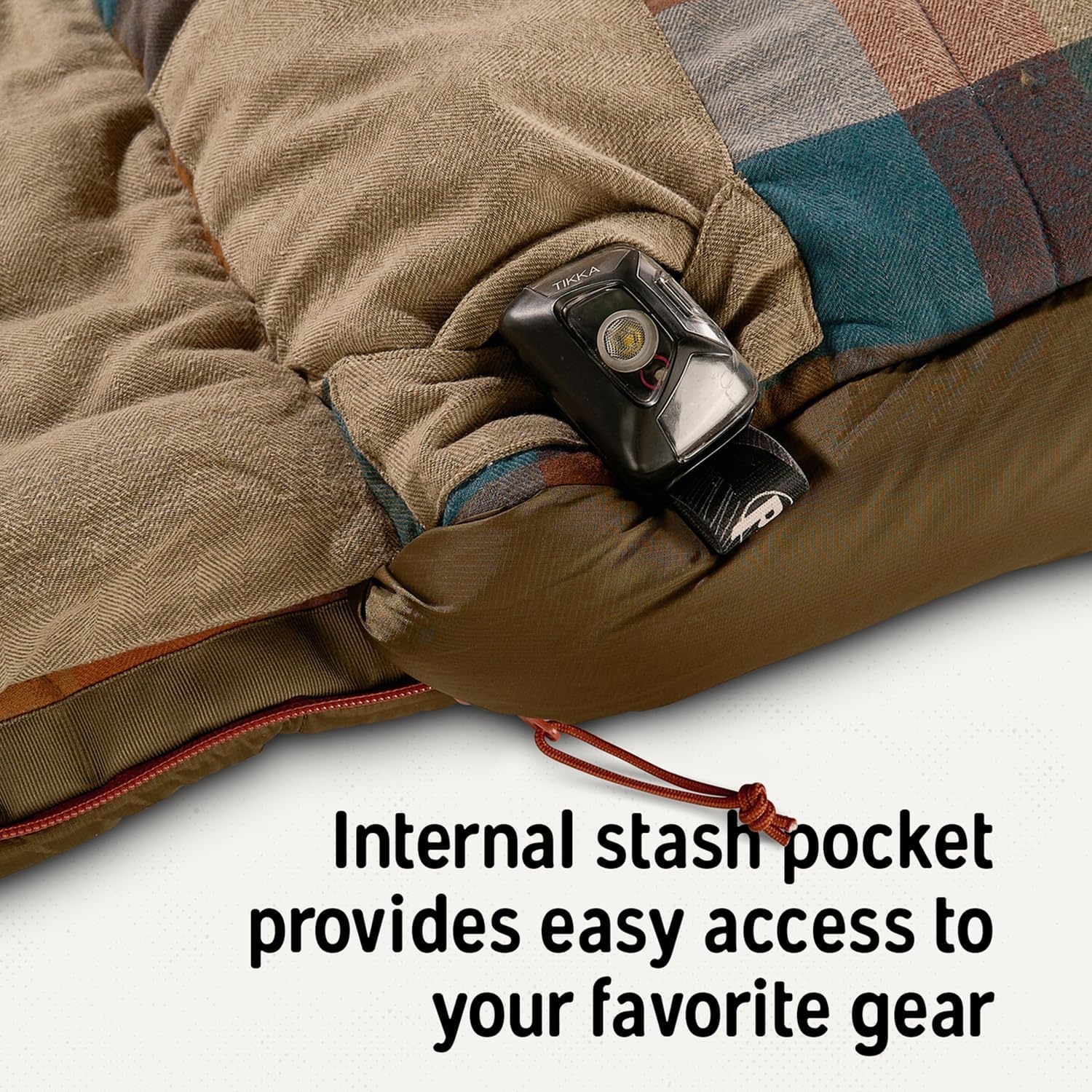 image:imageKelty Wayback Flannel Lined Sleeping Bag Built in Blanket Traditional Rectangle Shape Organic Flannel Cotton Liner Dual Locking Slide ZipsReflecting Pond