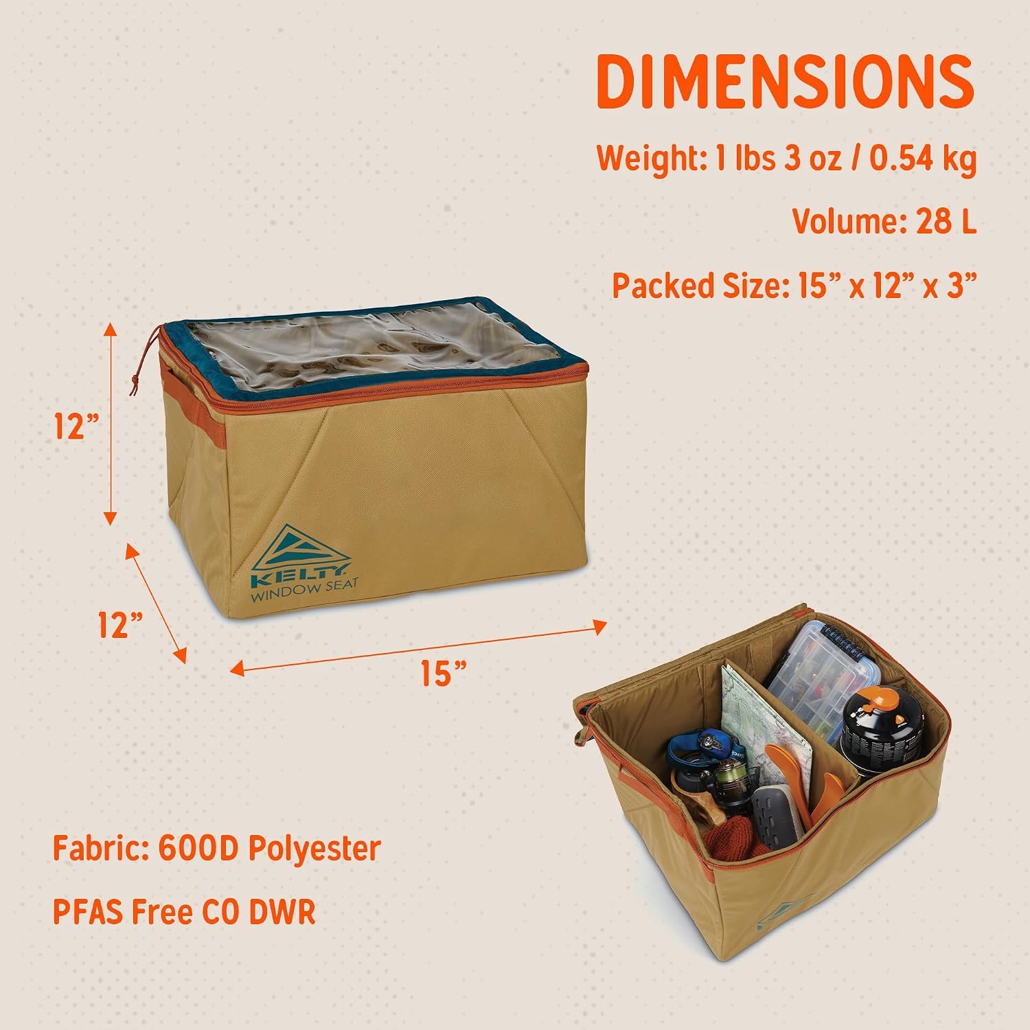 image:imageKelty Window Seat Camping Tailgating Travel Organization Hub Road Tripping Overlanding Storage Clear Lid Rugged Fabrics