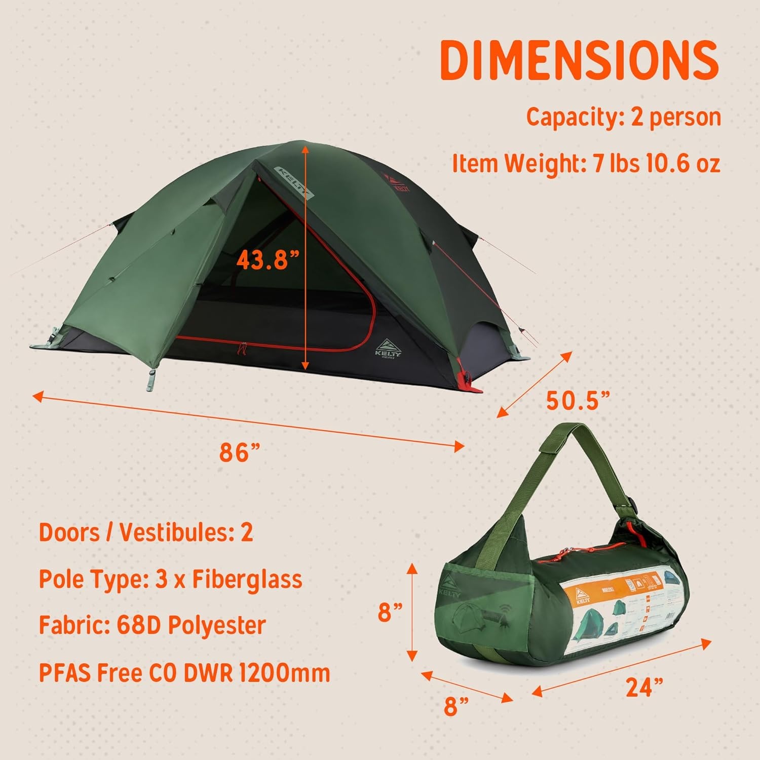image:imageKelty Wireless Freestanding Camping Tent 2 4 or 6 Person Size Huge Interior and Peak Height Intuitive Easy to Pitch Color Coded SetupDill Black Forest