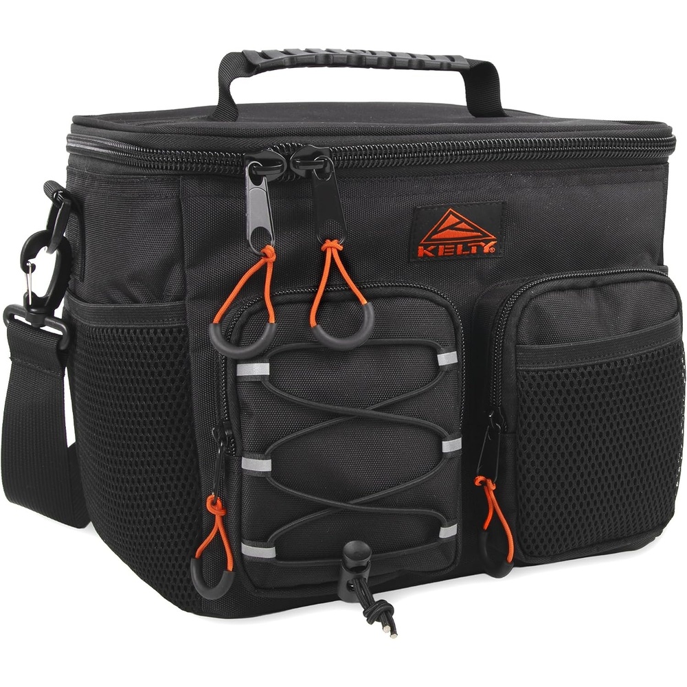 image:imageKelty Adult Insulated Lunch Bag Leakproof 18 Can 15 Liter Capacity with Top Rubber Grip Carry Handle Adjustable Shoulder Strap Zippered Compartment Bungee DetailingBlack