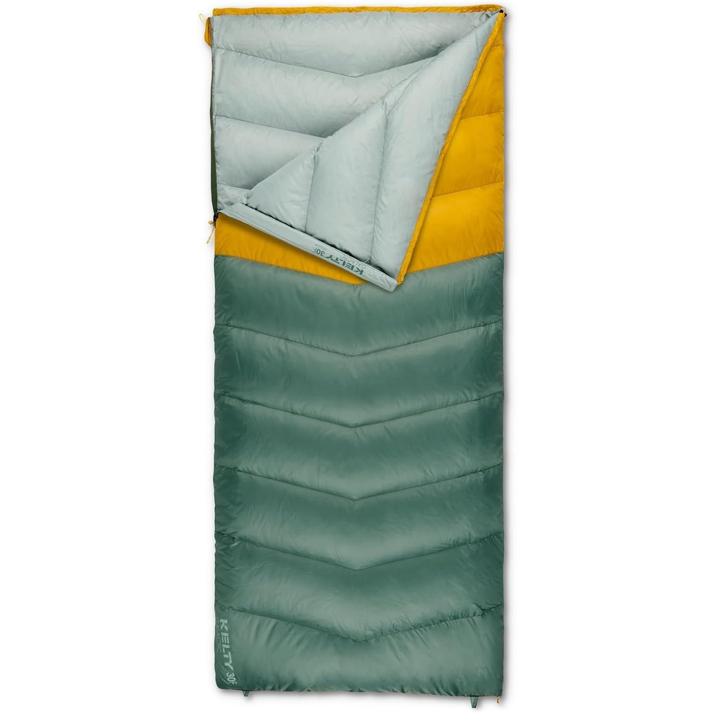 image:imageKelty Galactic Down 30 Degree Sleeping Bag 550 Fill Power RDS Trackable Down Backpacking and Camping Zip Together for 2P Sleeping Bag Zip Two Together for a 2P Bag 550 Fill Compressible Down PFCFree Fabrics and Finishes Buttery Soft Taffeta LiningDuck Green
