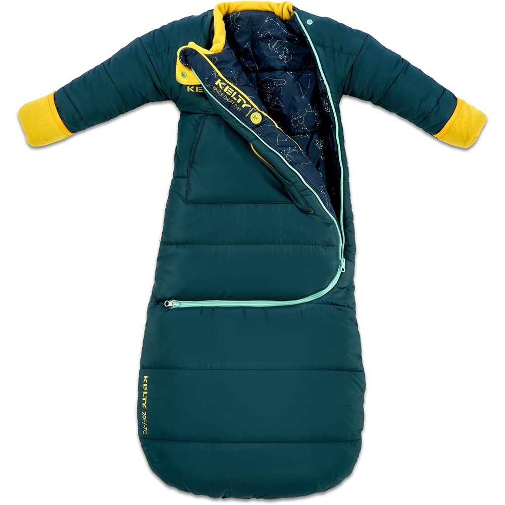 image:imageKelty Space Cadet Infant and Toddler Sleeping Bag 30 or 40F8M to 2T  Cozy and Warm Arms Out Design 40F Degree Rating FleeceLined Hand Covers Snap Back Buttons Machine WashableMediterranean  30 Degree