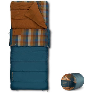 Kelty Wayback Flannel Lined Sleeping Bag, Built in Blanket, Traditional Rectangle Shape, Organic Flannel Cotton Liner, Dual Locking Slide Zips(Reflecting Pond)