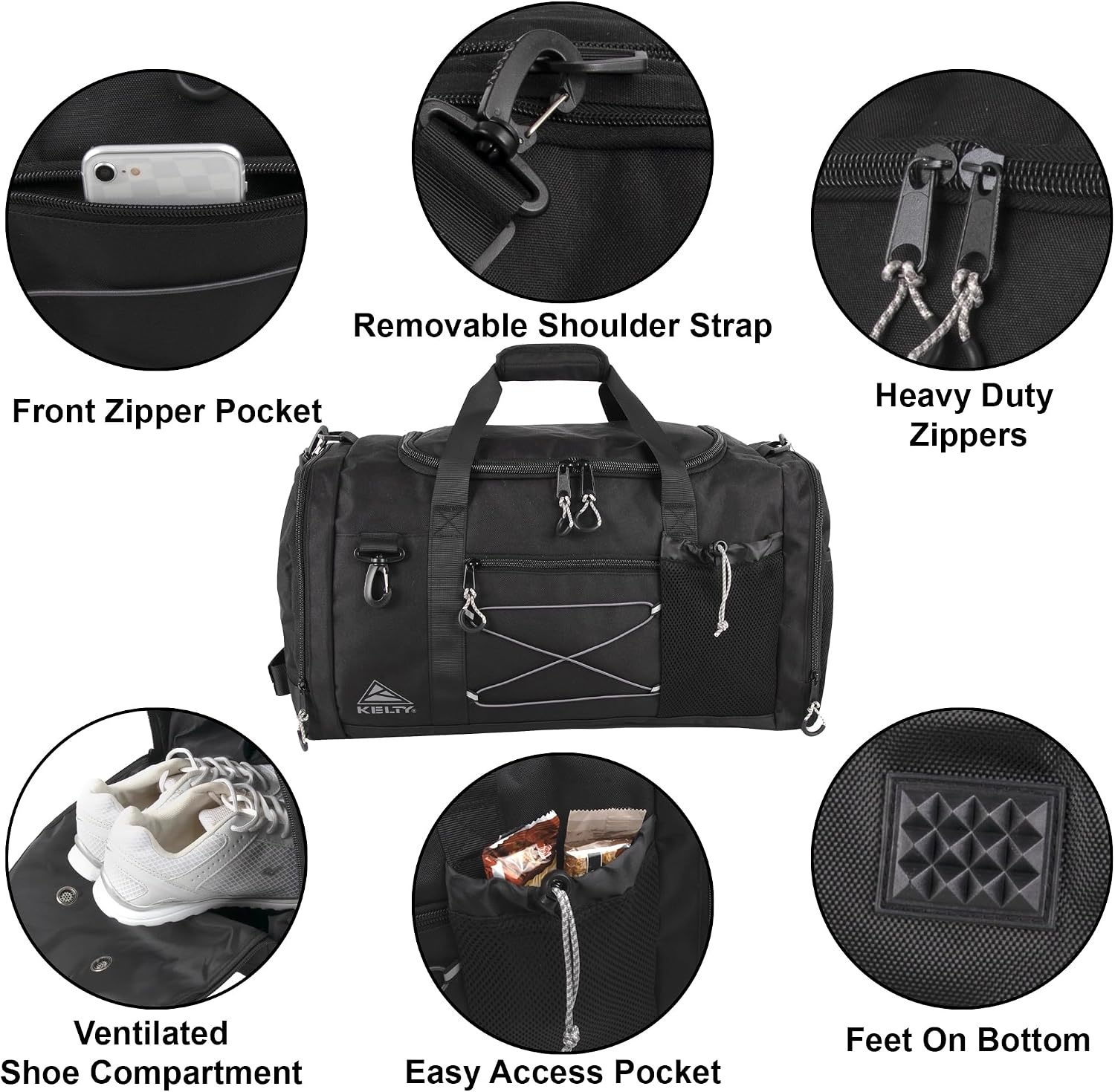 image:imageKelty 22 Inch Large 51 Liter Capacity Sport Travel Duffel Bag Pockets with Sneaker Compartment Shoulder Strap Top Carry HandleBlack