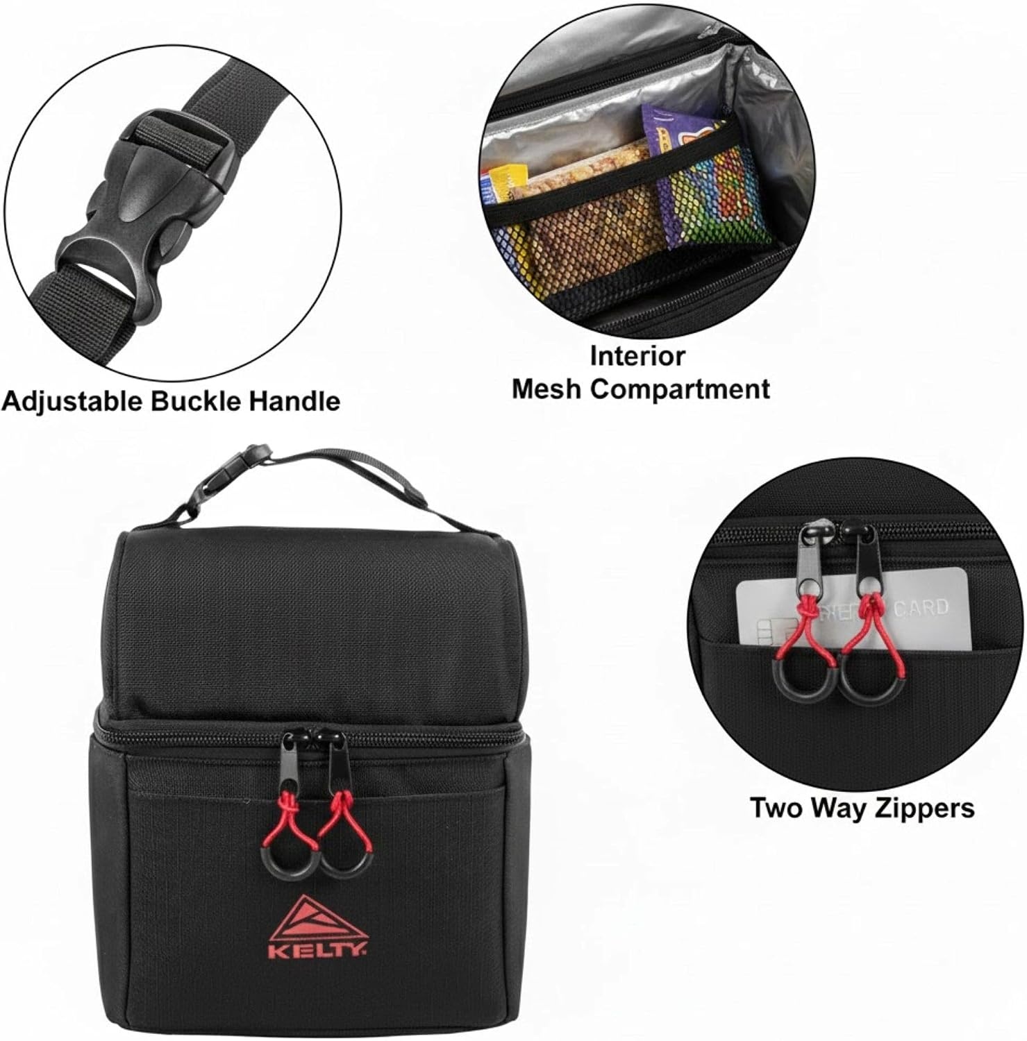 image:imageKelty Adult Insulated Lunch Bag Leakproof 9 Can 8 Liter Capacity with Top Buckle Carry Handle Mesh Zippered Pocket Front Slip PocketBlack