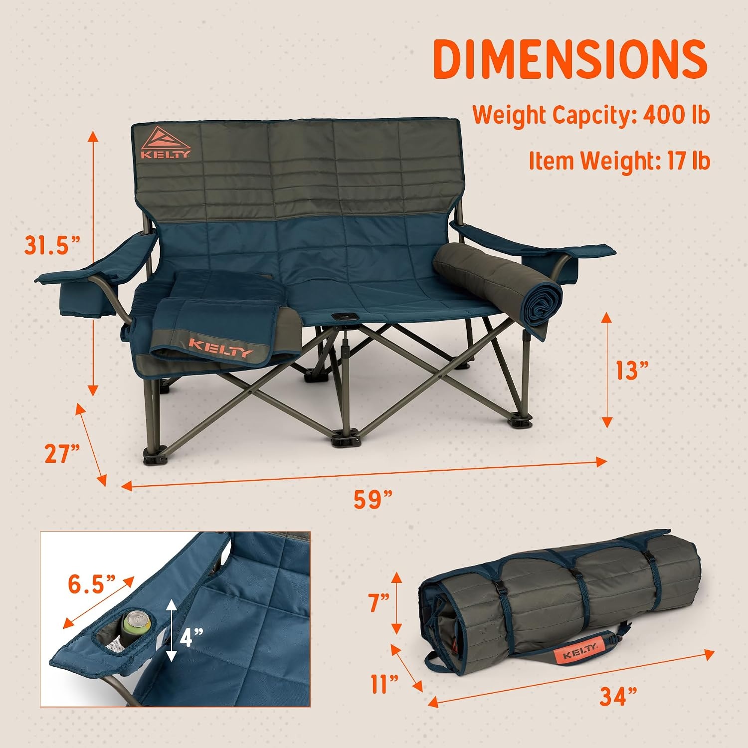 image:imageKelty Low Loveseat Nest 2P Camp Chair Removable Blankets Dark ShadowDark Shadow